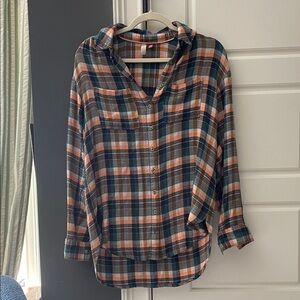 Pilcro Plaid Button-Down Shirt in Orange, Blue & Gray